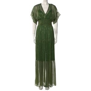 Ba&sh Wanda Maxi Dress Green Metallic Herringbone